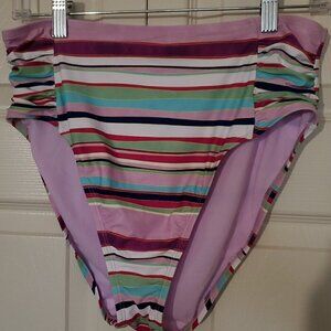 NWOT Mynah Side Ruched Striped High Waist Bikini Bottom Womens L